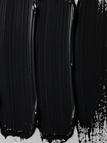 Extreme close-up of thick, textured black acrylic brushstrokes on raw canvas, dramatic directional lighting, high contrast, desaturated tones.