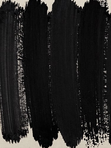 Stark close-up of heavy black brushstrokes on raw canvas-weight cotton fabric, harsh directional studio lighting, deep shadows