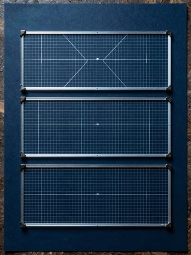 Overhead top-down view of a modular system architecture diagram on dark blueprint paper, three clearly delineated rectangular isolation zones labeled with grid lines, cool studio lighting, no text or labels visible, geometric precision
