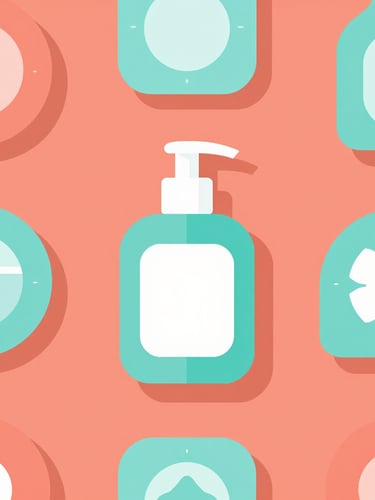 Flat-lay digital illustration of colorful maternal hygiene infographics, warm coral and soft teal tones, clean geometric shapes, high contrast daylight
