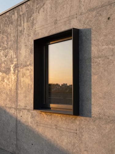 Architectural blueprint overlay on raw concrete wall, warm golden-hour light, geometric lines, 35mm lens.