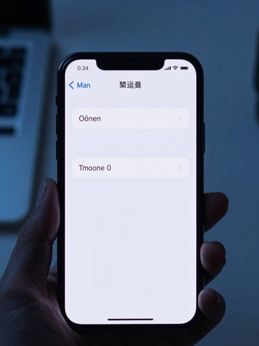 Close-up of a sleek, modern smartphone displaying a clean UI/UX design, held by a hand in a minimalist workspace, cool blue ambient light, sharp macro lens.