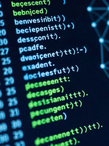 Macro shot of a high-contrast terminal screen displaying data verification code, glowing cyan and green syntax highlighting, technical network node graph in the background, dark technical photography, 35mm