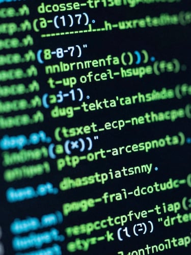 Macro shot of a dark terminal screen displaying green database query lines, cyan accent lighting, high contrast, 35mm