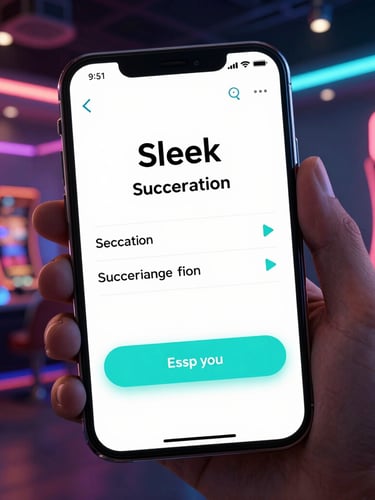 Sleek mobile interface mockup displaying a successful registration screen with electric cyan accents, glowing neon casino studio background, high contrast, sharp focus.