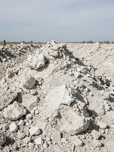 Macro portrait of textured white chalk soil of Champagne vineyards, high-contrast shadows under soft overcast daylight, minimal and editorial composition.
