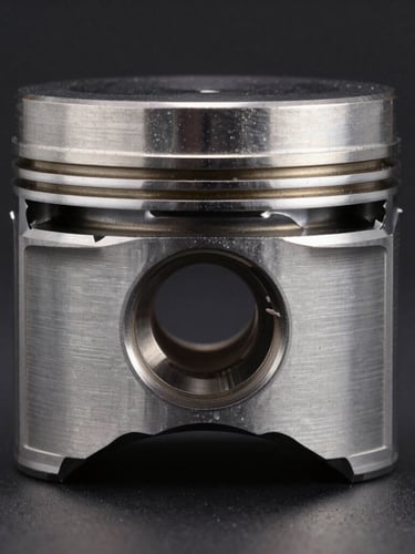 Extreme macro shot of a precision-machined steel piston ring groove, side-lit, dark metallic background