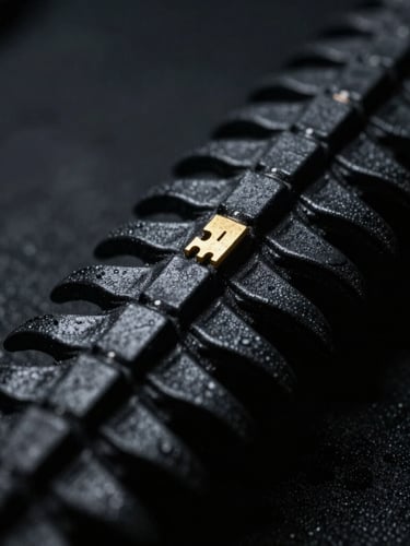 Extreme macro close-up of a matte black articulated dragon spine, dramatic low-key chiaroscuro lighting, single golden key light highlighting layer precision, 35mm fine art photography