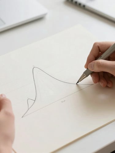 Hands sketching a demographic distribution diagram on clean cream paper with a fine-liner pen, minimalist workspace, bright daylight.