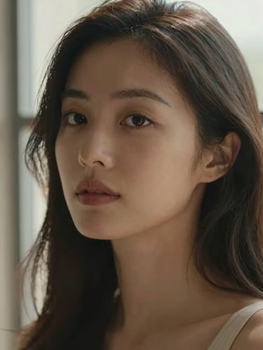 Intimate warm-toned close-up portrait of a woman with a thoughtful expression, soft natural window light, rich contrast, shallow depth of field, cinematic 35mm style