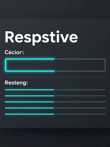 High-contrast digital rendering of a responsive dark-mode UI layout with crisp typography and electric cyan lines, front-on mockup on a charcoal background