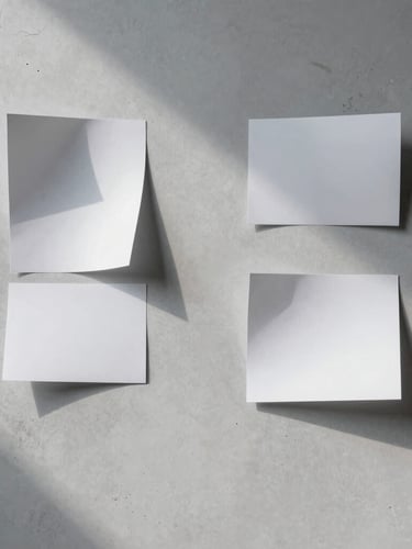 Minimalist composition of abstract paper-sculpture shadows cast on a light gray concrete wall, soft overcast daylight, cool undertones with generous negative space.