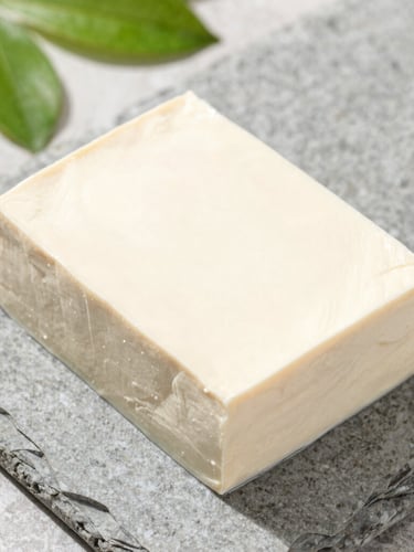 Top-down clean food photography of fresh white tofu blocks on a textured grey stone slab, natural morning daylight, soft green leaf shadows, 50mm lens