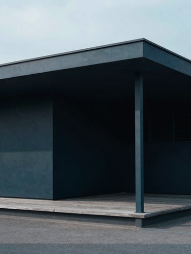 Minimalist architectural geometry of a financial capital pavilion, cool overcast daylight, sharp shadows, editorial architectural photography, 35mm
