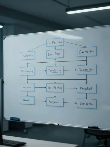 Medium-close cinematic corporate photography of a modern high-tech workspace in Pakistan, a developer whiteboarding system architecture under cool-toned ambient glows, shallow depth of field