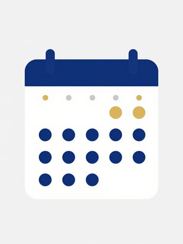 Minimalist flat vector illustration of a modern calendar grid with gold and blue geometric nodes, clean lines, high-end digital studio lighting, isolated on a light background.