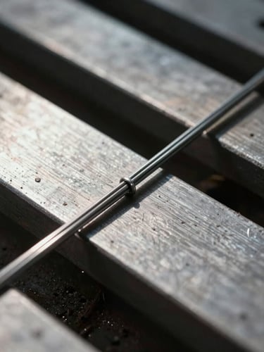 Macro shot of ground spring ends showing the precise flat cut of the steel wire, dramatic shadows on metallic surfaces, natural workshop daylight.
