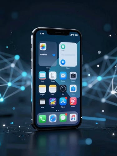 Close-up portrait of a dark-themed mobile app interface on a sleek smartphone, high-contrast UI with teal accent elements on deep near-black background, studio lighting, precise product photography angle, no reflections