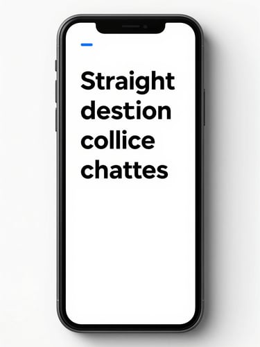 Straight-on orthographic projection of a high-contrast mobile interface design, clinical studio lighting, crisp black text on stark white screen with blue accent highlights.