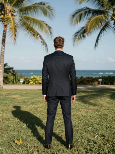 A high-contrast, minimalist shadow silhouette of a man in a sharp tailored suit, backlit against a clean concrete wall in a modern office, deep clean shadows, no facial features visible, architectural framing.