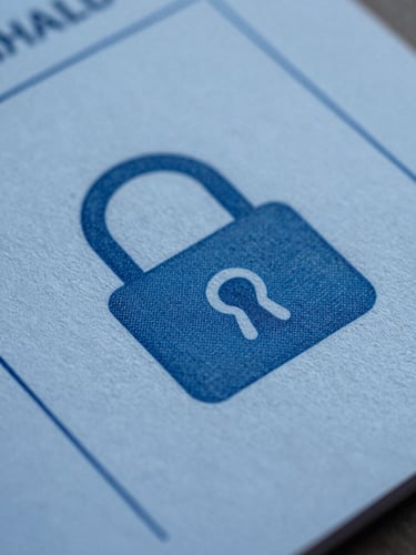 Macro photography of secure watermark patterns on official document paper, cool corporate blue tones, clean geometric lines