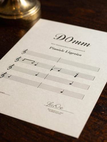 Close-up of a formal music diploma on heavy cream paper with elegant typography, resting on a dark wooden table, soft side-light, 50mm