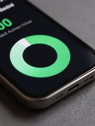 Close-up high-fidelity UI render of an Android habit tracker widget on an OLED screen, dramatic edge-lighting on the slate device frame, glowing cyber-mint green progress loops.