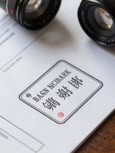 Macro photograph of physical trade finance documents, official stamps, and high-quality textured paper under professional desk lighting.