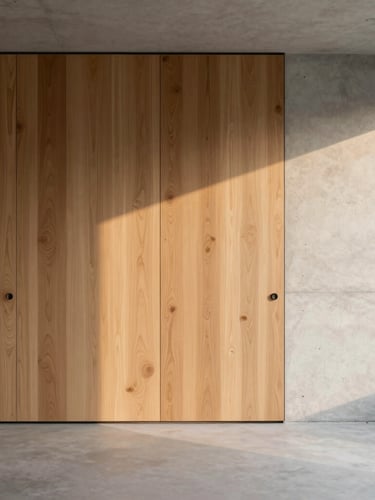 Vista frontal de la fachada arquitectónica de una sala de estar minimalista