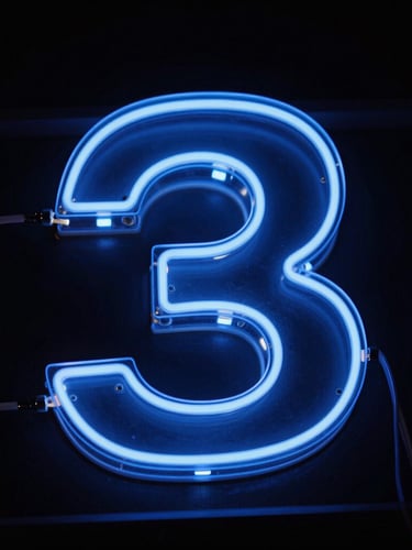 Close-up macro shot of a fabricated 3D acrylic letter with internal LED wiring, showing structural depth and clean edges, dramatic technical lighting, dark background, neon blue glow, 35mm lens.