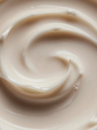 Extreme close-up macro photography of a luxurious, thick vegan face cream texture, organic swirls under soft, diffused morning sunlight, warm neutral tones