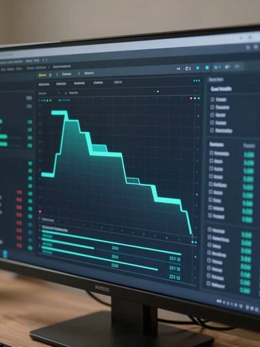 High-fidelity abstract 3D visualization of a dark-mode transactional dashboard showing real-time encrypted data flows in electric cyan, portrait aspect