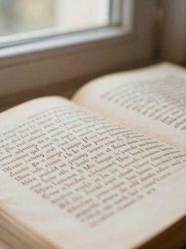 Macro shot of an open Greek manuscript with handwritten margin notes, soft natural window light, shallow depth of field, warm paper textures