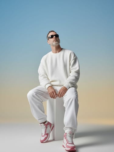 יצירת תמונת אופנה באמצעות AI, עידן של בינה מדגים פורטרט אומנותי מלא.