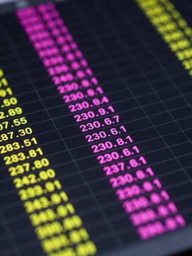Macro close-up of a dark-mode spreadsheet interface with glowing magenta data paths, neon yellow highlights, and precise vector lines.
