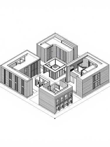 Isometric technical view of a complex Revit MEP model, clean digital rendering, sharp software UI screenshot, bright white background, high contrast