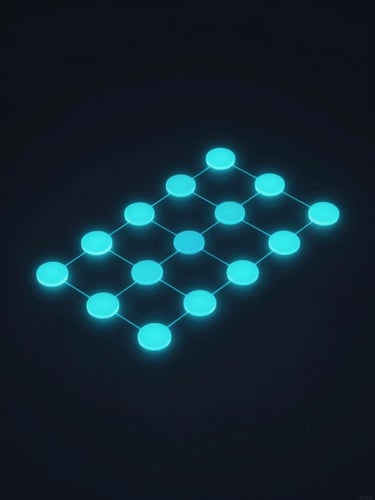 A high-fidelity minimalist UI mockup of an automation workflow diagram, glowing electric-cyan nodes connected by thin lines on a deep obsidian background, low-key lighting