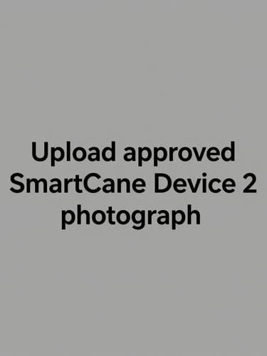 A neutral high-contrast placeholder graphic with the text 'Upload approved SmartCane Device 2 photograph' centered on a solid gray background.