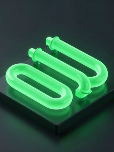 Macro isometric 3D render of glowing neon green data pipelines running through dark obsidian glass blocks, octane render