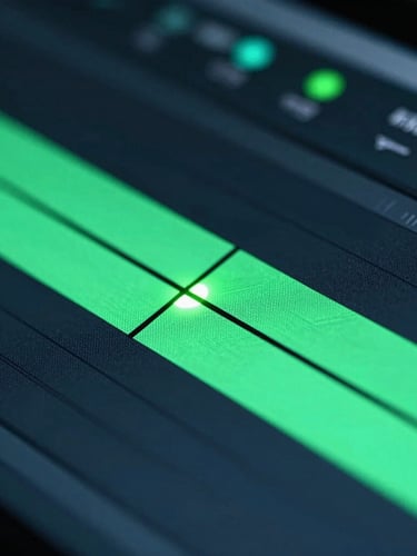 Macro close-up of a digital video editing interface, timeline scrubbing indicator glowing neon green, dark studio setting, 35mm