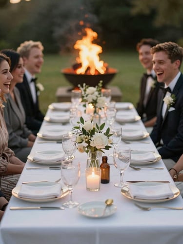 Guests enjoying a restaurant-quality private dining experience with elegant table setting by Common 