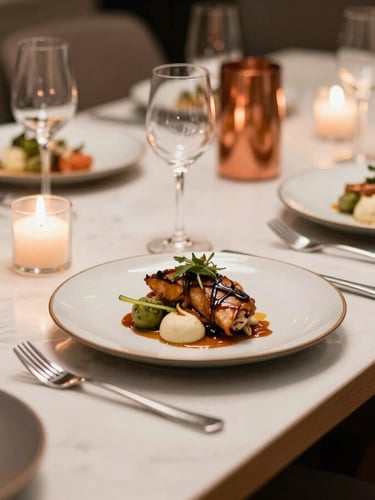 Elegant private dining table featuring a restaurant-quality dish prepared by Common Fire in Glasgow.