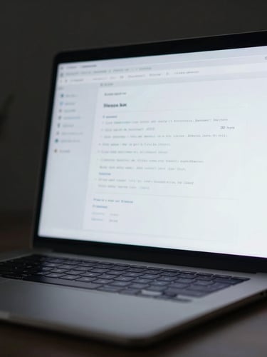 Macro close-up of a glowing laptop screen displaying a clean research interface in a dark room, soft localized light, minimalist workspace setup.