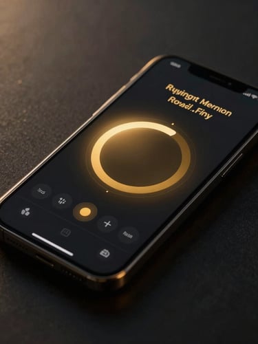 Sleek modern smartphone mockup displaying a golden aura score UI, dark moody editorial photography, soft golden-hour edge lighting, deep obsidian and warm gold tones, shallow depth of field