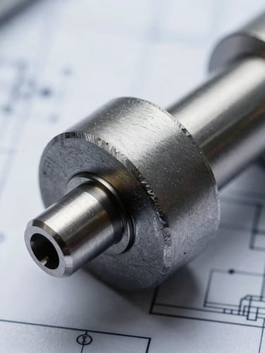 High-precision mechanical component with technical blueprint overlay, cool crisp lighting, metallic slate tones, macro depth of field