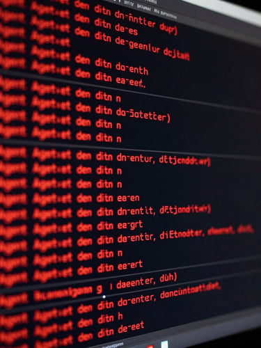 Extreme close-up of a high-performance terminal screen displaying complex agent execution logs in red mono text, low-key dramatic lighting, sharp focus
