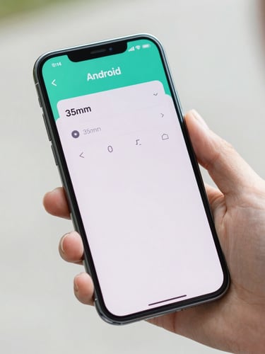 Close-up of a hand holding a modern Android smartphone displaying a clean, high-contrast user interface with teal accents, soft natural daylight, shallow depth of field, 35mm photography