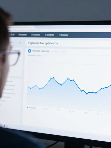 Medium close-up of a financial advisor collaborating over a clean digital dashboard with cool blue studio lighting, sharp focus, 35mm