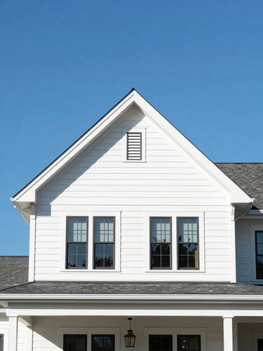 Crisp architectural photography of a historic mountain home in Asheville, bright daylight, clean blue sky, sharp focus, 35mm