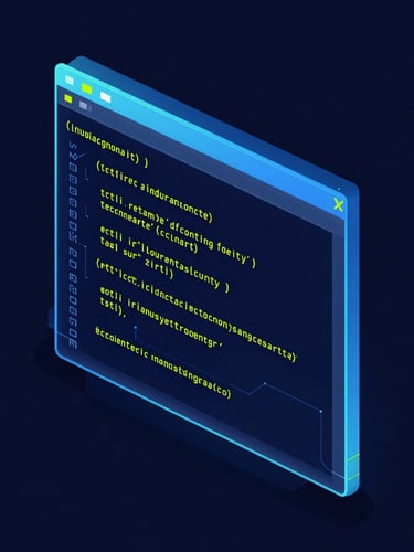Sleek digital vector illustration of a terminal window showing raw code execution and error logs, dark navy background, electric blue and neon lime accents, sharp geometric wireframes, high-contrast.
